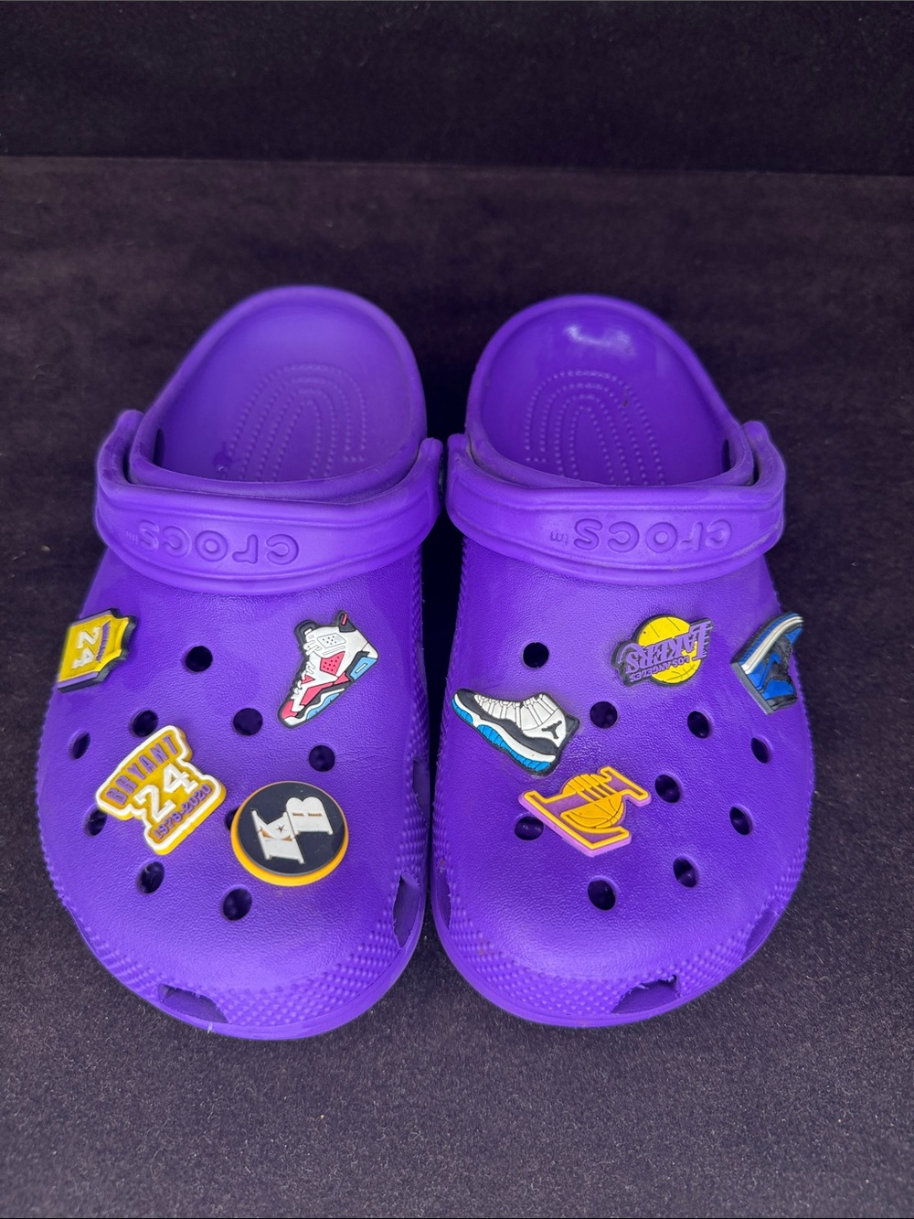 Purple Crocs with Lakers/Kobe Bryant theme  size J6 or Womens 8